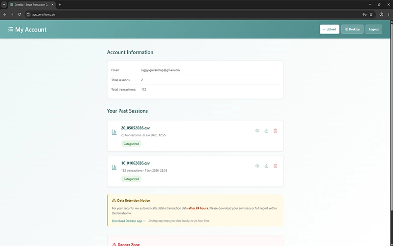 Session history in My Account dashboard